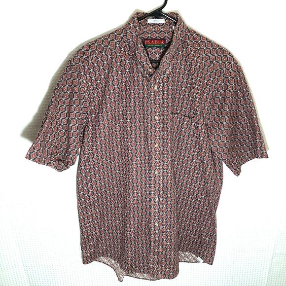 Jos A Bank L Shirt Men's Made in USA Cotton Geometric Print Vintage Sportswear - Picture 1 of 5